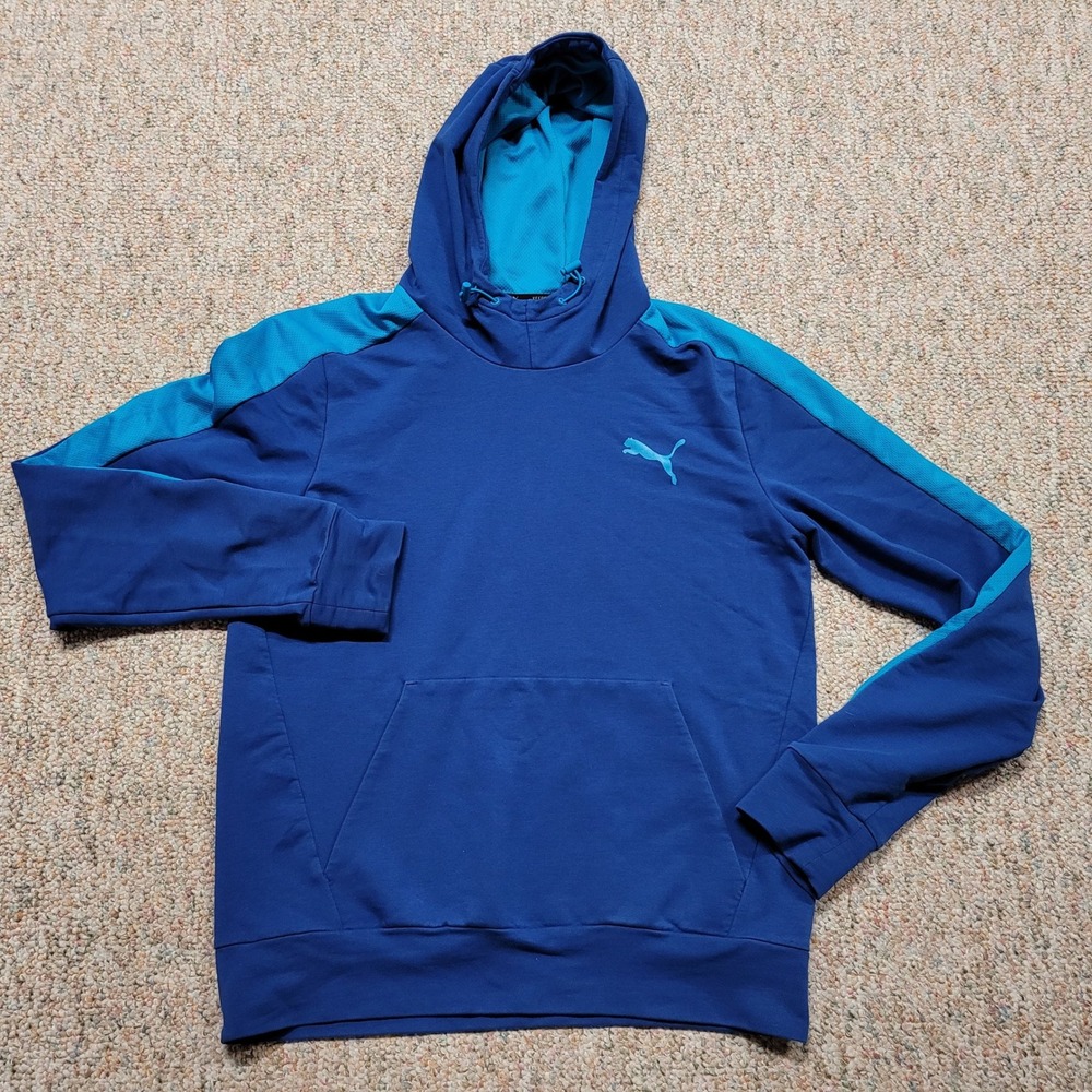 Puma Hoodie Mens Medium Blue Activewear Pullover Performance Sweatshirt Training
